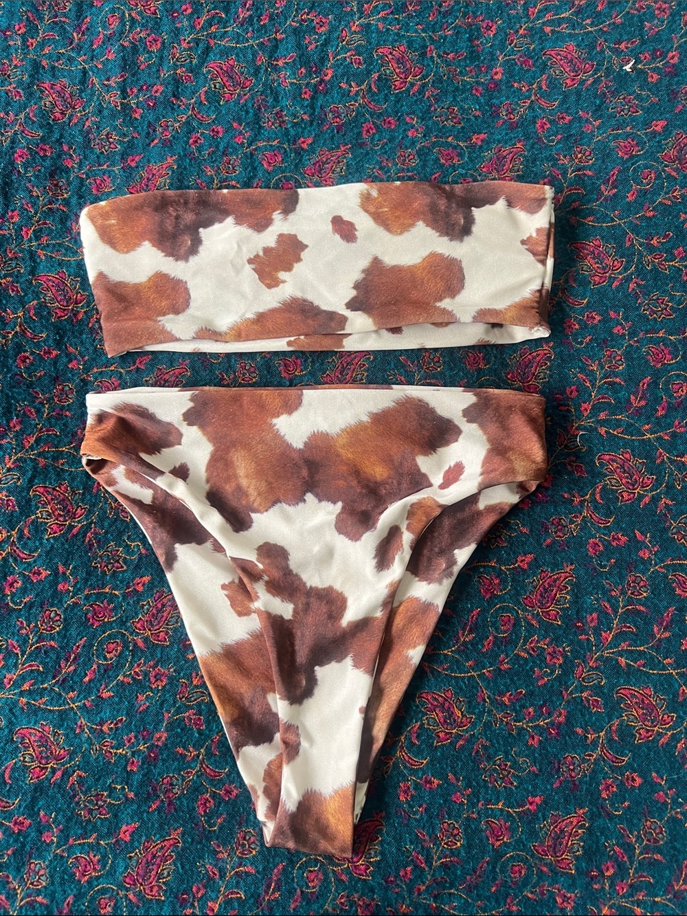 Nasty Gal Cow Print Bandeau Bikini Set